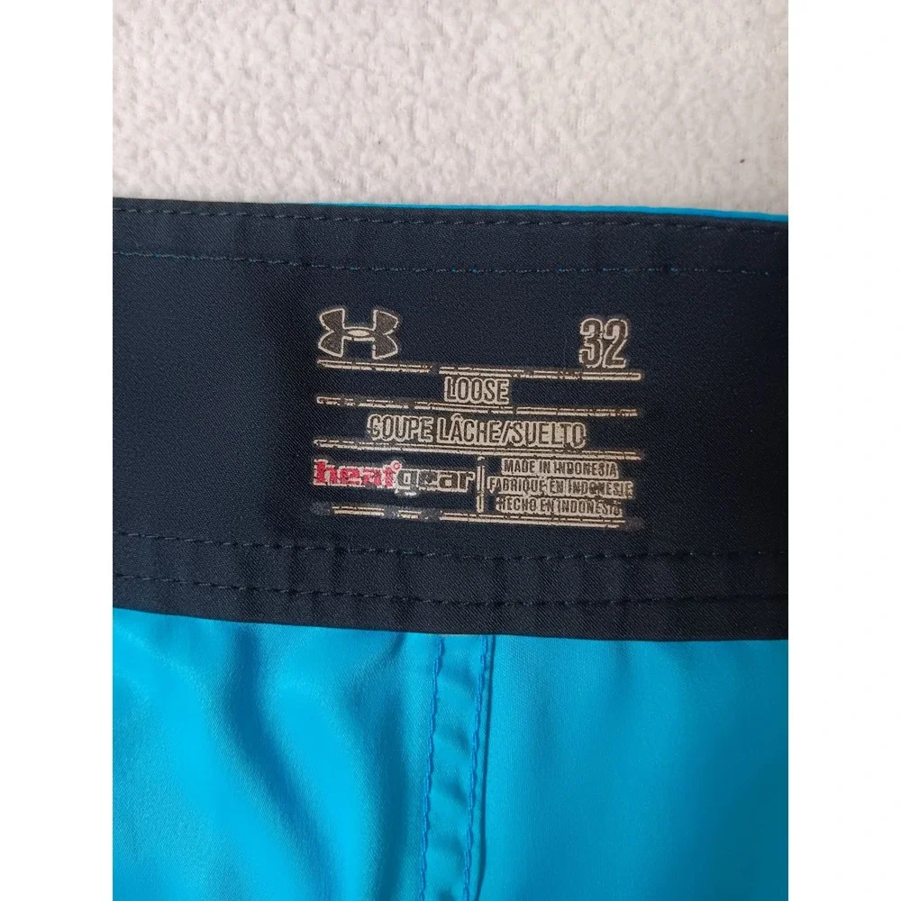 Under Armour Mens Blue Geometric HeatGear Board Shorts Swim Trunks Size 32